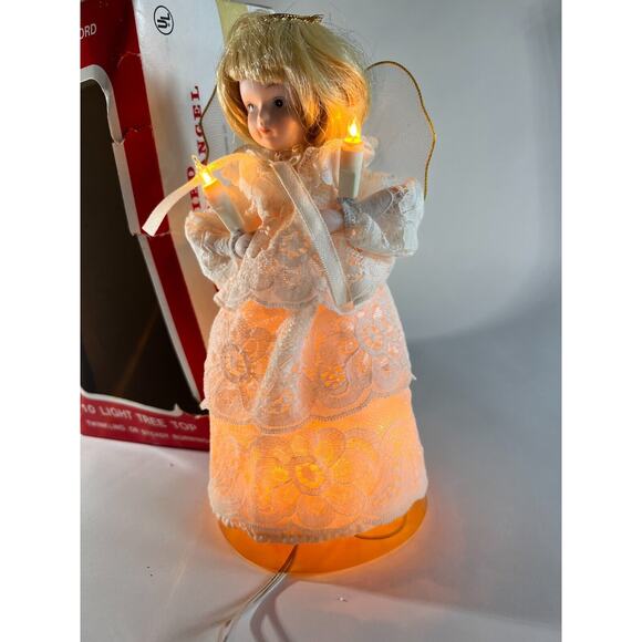 Vintage Lighted Angel Christmas Tree Topper Works Porcelain Face in Original Box - Picture 6 of 16